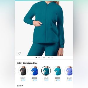 Adar Addition Zippered Bomber Scrub Jacket Carribean Blue Medium